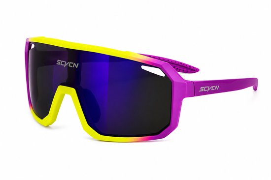 Lilypilly Premium Sport Zonnebril - Gepolariseerde Monoblock Lens met UV400 Bescherming - Unisex - Paars-Geel Neon Montuur - Inclusief Hardcase Beschermhoes van Merkloos