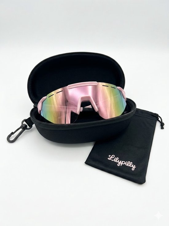 Lilypilly Supreme Sport Zonnebril - Breed – Gepolariseerde UV400 Monoblock Lens – Unisex Sportbril Roze/Zwart – Inclusief Hardcase & Brandend Lilypilly schoonmaakdoekje