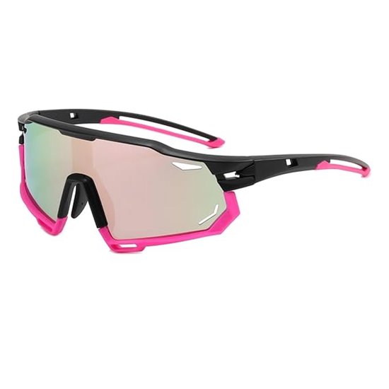 LISM-Oversized sportieve gepolariseerde meekleurende zonnebril Geschikt voor heren met UV-bescherming (zwart montuur, roze coating).