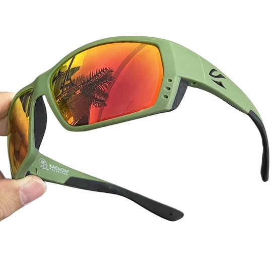 Livano Zonnebril Voor Heren - Zonnenbrillen - Zonnenbril - Sun Glasses - Sunglasses - Techno Bril - Rave & Festival - Premium Quality - Rode Glazen & Groen van Livano