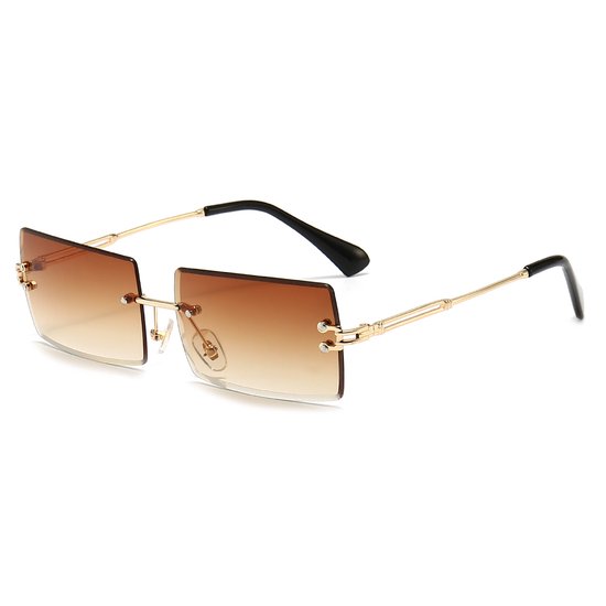 LOUD AND CLEAR® - Heren Zonnebril Goud - Bruin - Randloos - Vierkant - Rechthoekig - Festival Bril van LOUD AND CLEAR®