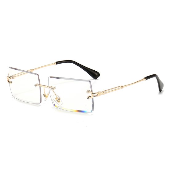 LOUD AND CLEAR® - Heren Zonnebril Goud - Transparant - Randloos - Vierkant - Rechthoekig - Festival Bril van LOUD AND CLEAR®