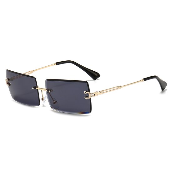 LOUD AND CLEAR® - Heren Zonnebril Goud - Zwart - Randloos - Vierkant - Rechthoekig - Festival Bril van LOUD AND CLEAR®