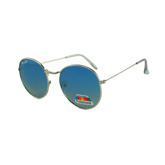 LOUD AND CLEAR® - Heren Zonnebril - Ronde Zonnebril - Zilver - Blauw - Gepolariseerd van LOUD AND CLEAR®