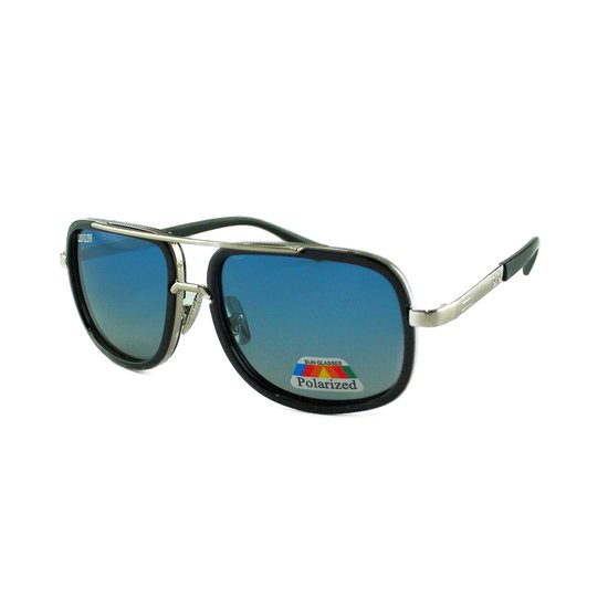 LOUD AND CLEAR® - Heren Zonnebril - Zilver - Blauw - Luxe - Gepolariseerd van LOUD AND CLEAR®