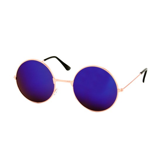 LOUD AND CLEAR® - Hippie Bril - Goud - Blauw Paars - Spiegel - Ronde Bril - Ronde Zonnebril - Gabber Bril van LOUD AND CLEAR®