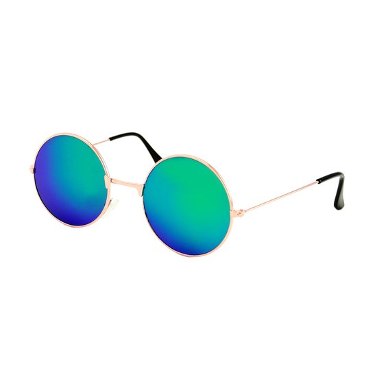 LOUD AND CLEAR® - Hippie Bril - Goud - Groen Blauw - Spiegel - Ronde Bril - Ronde Zonnebril - Gabber Bril van LOUD AND CLEAR®