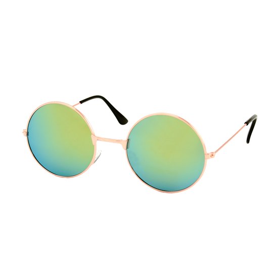 LOUD AND CLEAR® - Hippie Bril - Goud - Groen Geel - Spiegel - Ronde Bril - Ronde Zonnebril - Gabber Bril van LOUD AND CLEAR®