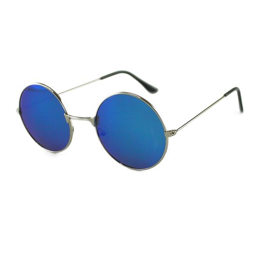 LOUD AND CLEAR® - Hippie Bril - Zilver - Blauw - Spiegel - Ronde Bril - Ronde Zonnebril - Gabber Bril van LOUD AND CLEAR®