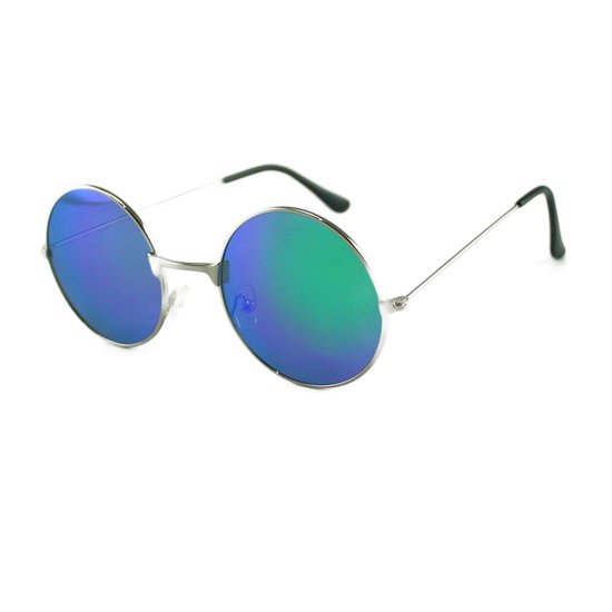 LOUD AND CLEAR® - Hippie Bril - Zilver - Groen - Spiegel - Ronde Bril - Ronde Zonnebril - Gabber Bril van LOUD AND CLEAR®