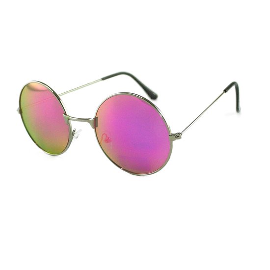 LOUD AND CLEAR® - Hippie Bril - Zilver - Roze - Spiegel - Ronde Bril - Ronde Zonnebril - Gabber Bril van LOUD AND CLEAR®
