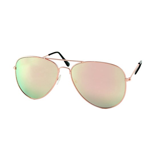 LOUD AND CLEAR® - Piloten Zonnebril - Pilotenbril - Goud - Roze - Spiegelglazen - Dames - Heren van LOUD AND CLEAR®