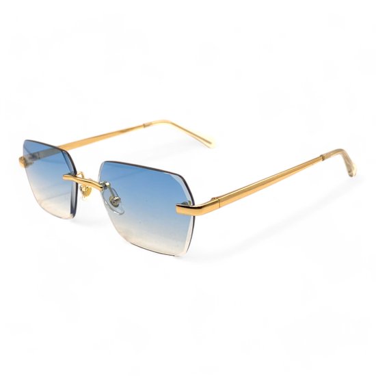 Loud and Clear® Zonnebril - Randloze Zonnebril - Festival Bril - Heren - Dames - Goud - Blauw
