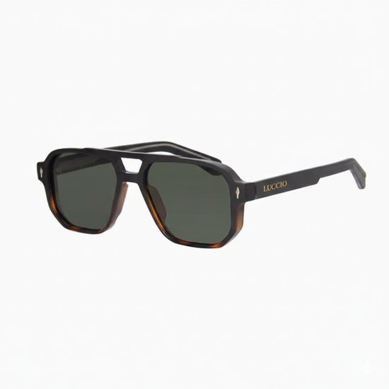 LUCCIO Apex Zonnebril Zwart - Trendy Zonnebril - UV400 Bescherming - Stijlvolle Zonnebril - Dubbele Neusbrug - Zwart/ panter