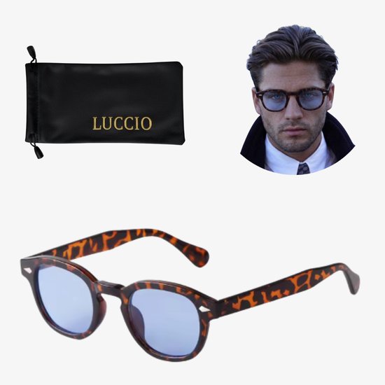 Luccio Indigo - Zonnebril - Blauwe glazen - Panter frame - Panter acetaat montuur - Modern - Panto-vorm - Rond - Ovaal - Authentieke Vintage look van Merkloos