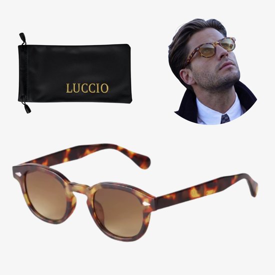 Luccio Indigo - Zonnebril - Bruine glazen - Tortoise frame - Flame acetaat montuur - Modern - Panto-vorm - Rond - Ovaal - Authentieke Vintage look van Merkloos