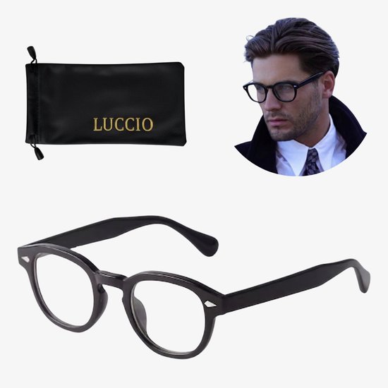 Luccio Indigo - Zonnebril - Transparante glazen - Zwart frame - Zwart acetaat montuur - Modern - Panto-vorm - Rond - Ovaal - Authentieke Vintage look van Merkloos
