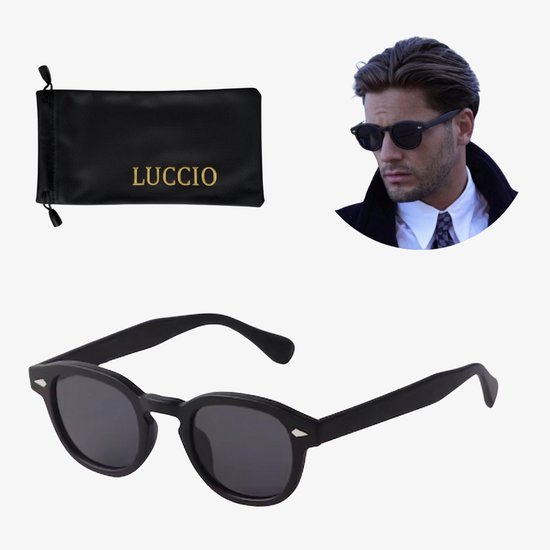 Luccio Indigo - Zonnebril - Zwarte glazen - Zwart frame - Zwart acetaat montuur - Modern - Panto-vorm - Rond - Ovaal - Authentieke Vintage look van Merkloos