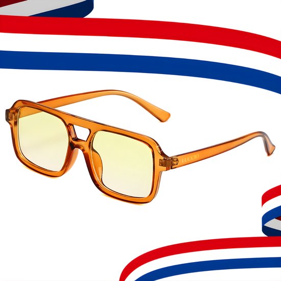 LUCCIO - Koningsdag bril - Oranje bril - Koningsdag accessoires - Retro bril - Mode bril - Festivalbril - Technobril - Rave bril - Festival zonnebril - Oranje - Carnaval bril - Dubbele brug van Merkloos