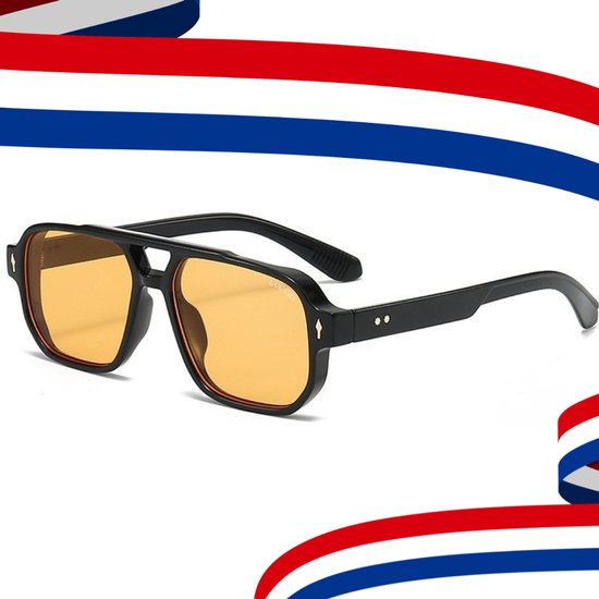 LUCCIO - Koningsdag bril - Oranje bril - Koningsdag accessoires - Retro bril - Mode bril - Festivalbril - Technobril - Rave bril - Festival zonnebril - Zwart - Carnaval bril - Dubbele brug van Merkloos