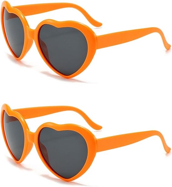 Luxe Hartjes Zonnebril - voor Dames & Heren - Hartvormige Zonnebril Set - UV-Bescherming - Retro Vintage Look - Festival Must - Ideaal voor Bruiloft, Festival & Themafeest - Oranje van Merkloos
