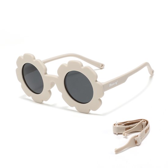 Maesy Baby Zonnebril Fleur - 1 t/m 3 jaar - Elastiek - Flexibel - UV400 Bescherming - Zonnebril Kind Bloem - Beige Ecru van Maesy