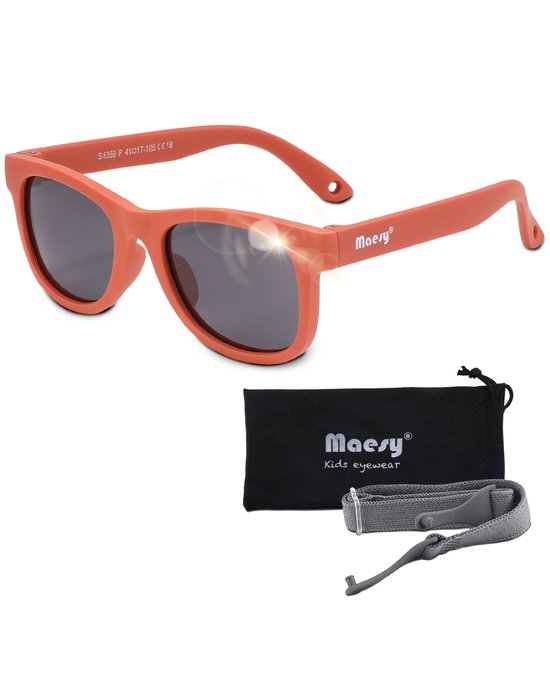 Maesy - baby zonnebril Indi - 0-2 jaar - flexibel buigbaar - verstelbaar elastiek - gepolariseerde UV400 bescherming - jongens en meisjes - babyzonnebril vierkant - terracotta brique van Maesy