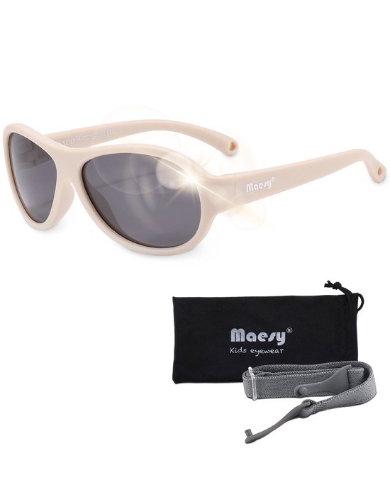 Maesy - baby zonnebril Joya - 0-2 jaar - flexibel buigbaar - verstelbaar elastiek - gepolariseerde UV400 bescherming - jongens en meisjes - babyzonnebril ovaal - beige ecru van Maesy