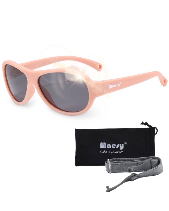 Maesy - baby zonnebril Joya - 0-2 jaar - flexibel buigbaar - verstelbaar elastiek - gepolariseerde UV400 bescherming - jongens en meisjes - babyzonnebril ovaal - licht roze van Maesy