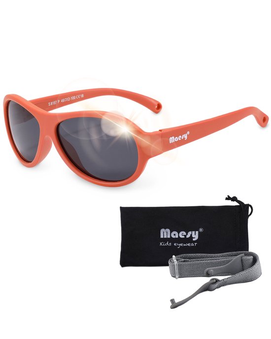 Maesy - baby zonnebril Joya - 0-2 jaar - flexibel buigbaar - verstelbaar elastiek - gepolariseerde UV400 bescherming - jongens en meisjes - babyzonnebril ovaal - terracotta brique van Maesy