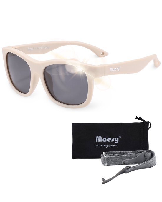 Maesy - baby zonnebril Luca - 1-3 jaar - flexibel buigbaar - verstelbaar elastiek - gepolariseerde UV400 bescherming- dreumes en peuter - jongens en meisjes - kinder zonnebril vierkant - beige ecru van Maesy