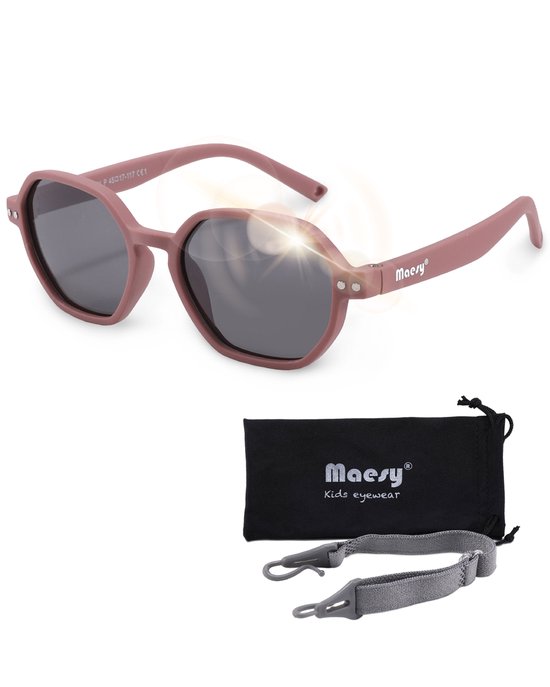 Maesy - baby zonnebril Yana - 1-3 jaar - flexibel buigbaar - verstelbaar elastiek - gepolariseerde UV400 bescherming- dreumes en peuter - jongens en meisjes - kinder zonnebril hexagon - paars van Maesy