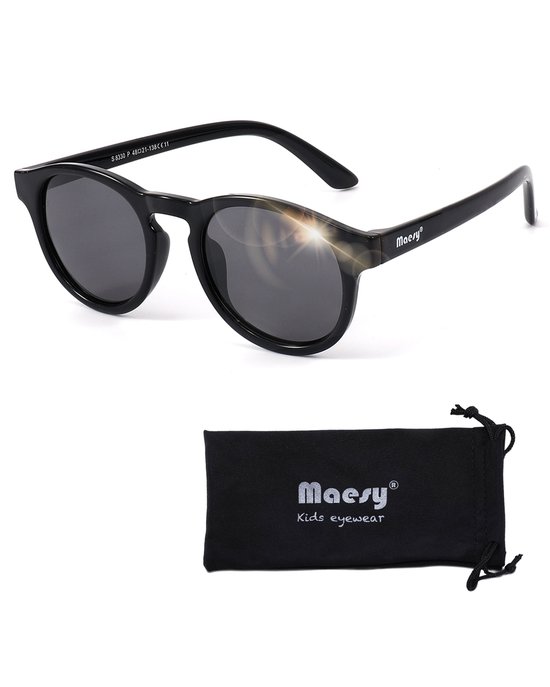 Maesy Kinder Zonnebril Novi - 6 t/m 12 jaar - Flexibel - UV400 Bescherming - Zonnebril Kind - Zwart van Maesy