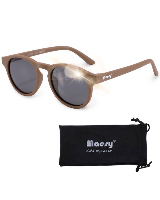 Maesy - kinderzonnebril Faela - 3-6 jaar - flexibel buigbaar - gepolariseerde UV400 bescherming - peuters en kleuters - jongens en meisjes - kinder zonnebril rond - taupe bruin van Maesy