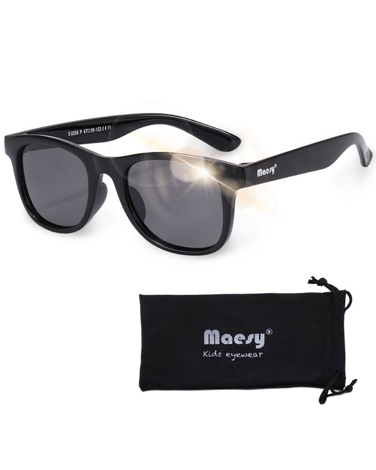 Maesy - kinderzonnebril Lino - 3-6 jaar - flexibel buigbaar - gepolariseerde UV400 bescherming - peuters en kleuters - jongens en meisjes - kinder zonnebril vierkant - zwart van Maesy