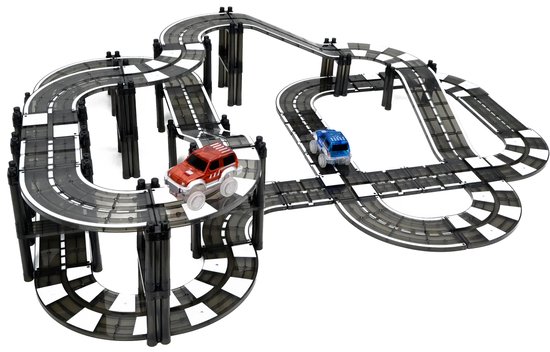 Magna Minds - Magnetic Tiles racebaan Zwart - Zelfrijdende auto - Magnetisch Speelgoed – 124 stuks - Constructie speelgoed - Magnetische tegels - Montessori speelgoed - Magnetic toys - Magnetische bouwstenen - Speelgoed Kinderen van Magna Minds