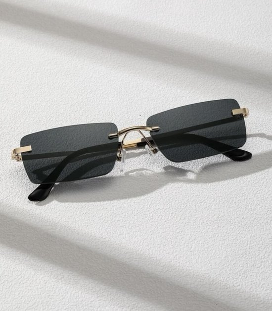 [MARSZONEBRILLEN]-[Randloze Zonnebrillen] -[Zonnebril Heren]-[Zonnebril Dames]-[Rechthoek Ultra-Kleine Frame Zonnebril]-[Zwart] van MARSZONEBRILLEN