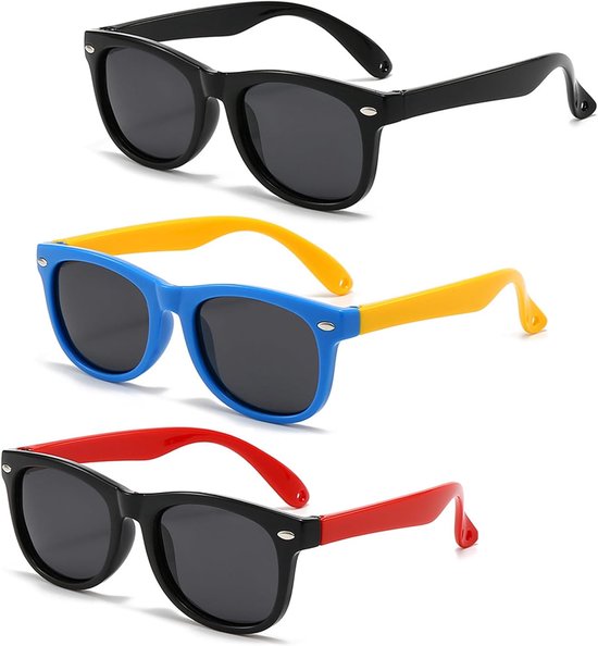 Meerkleurige Zonnebrillen voor Kinderen - 3 Stuks, UV400 Gepolariseerd, Perfect voor Jongens en Meisjes van 2 tot 12 Jaar van Merkloos
