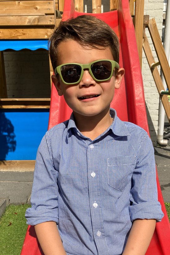 Melleson Eyewear - Kinderzonnebril Dani 3-7 jaar - maat M - Mosgroen met spiegelcoating glazen van Melleson Eyewear