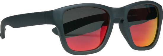 Melleson Eyewear - Kinderzonnebril Dani 7+ jaar - maat L - Donkergrijs met zwart/rode revo coating glazen - Zonder brillenkoker van Melleson Eyewear
