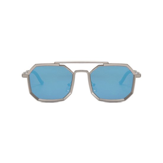 Metalen Retro Zonnebril Achthoekig Zilver Blauw van MET