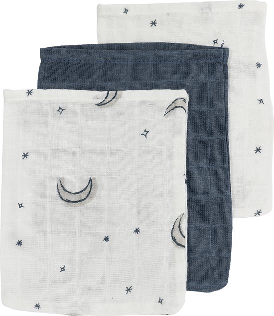Meyco Baby Moon washandjes - 3-pack - hydrofiel - indigo - 20x17cm van Meyco