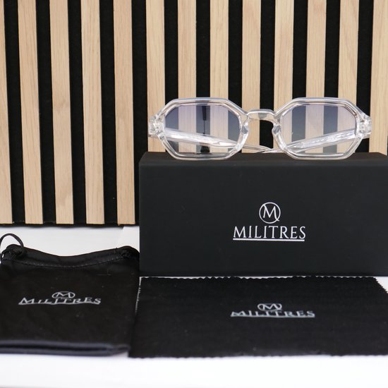 Militres Zonnebril Heren – UV400 Bescherming – Trendy Octagon Design – wit-blauw– Retro Fashion Zonnebril voor Dames & Heren – Lichtgewicht & Comfortabel van Merkloos