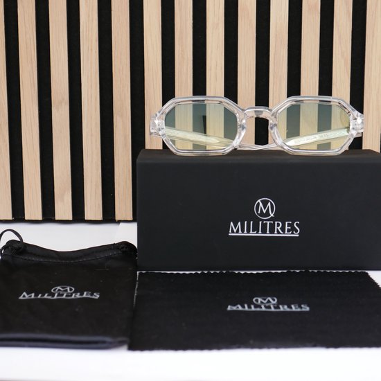 Militres Zonnebril Heren – UV400 Bescherming – Trendy Octagon Design – wit-groengeel – Retro Fashion Zonnebril voor Dames & Heren – Lichtgewicht & Comfortabel van Merkloos