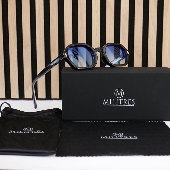 Militres Zonnebril Heren – UV400 Bescherming – Trendy Octagon Design – Zwart-Blauw – Retro Fashion Zonnebril voor Dames & Heren – Lichtgewicht & Comfortabel van Merkloos