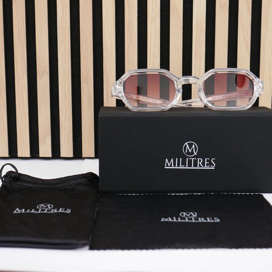 Militres Zonnebril Unisex – UV400 Bescherming – Trendy Octagon Design – wit-rood – Retro Fashion Zonnebril voor Dames & Heren – Lichtgewicht & Comfortabel van Merkloos