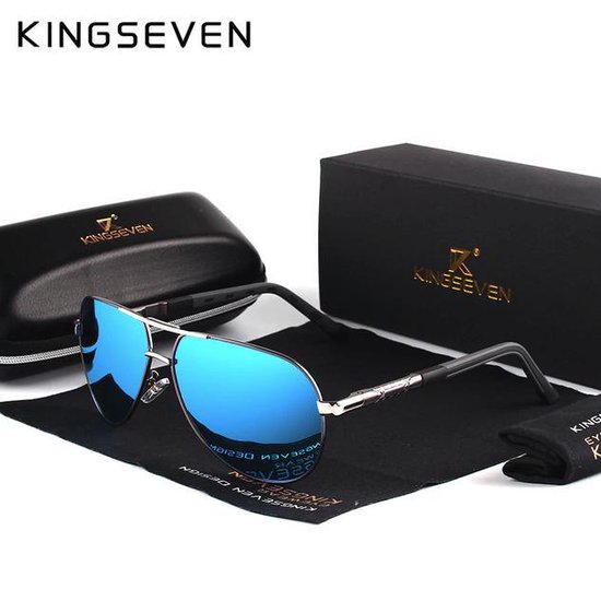MIRO | KingSeven Zonnebril Heren - Blauw/Zwart - Zonnebril - Bril met Polariserende glazen - Pilotenbril - polarisatie filter UV400 van Mi
