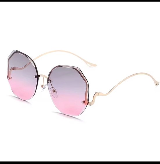 Mode randloze zonnebril voor dames veelhoekig frame roze van Merkloos
