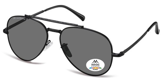 Montana Zonnebril Piloot Polarized Zwart montuur / Grijs Smoke glas MP185E van Montana.