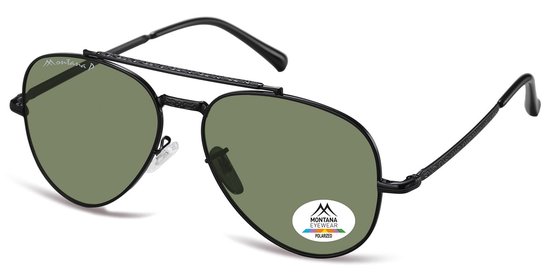 Montana Zonnebril Piloot Polarized Zwart montuur / Groen glas MP185D van Merkloos